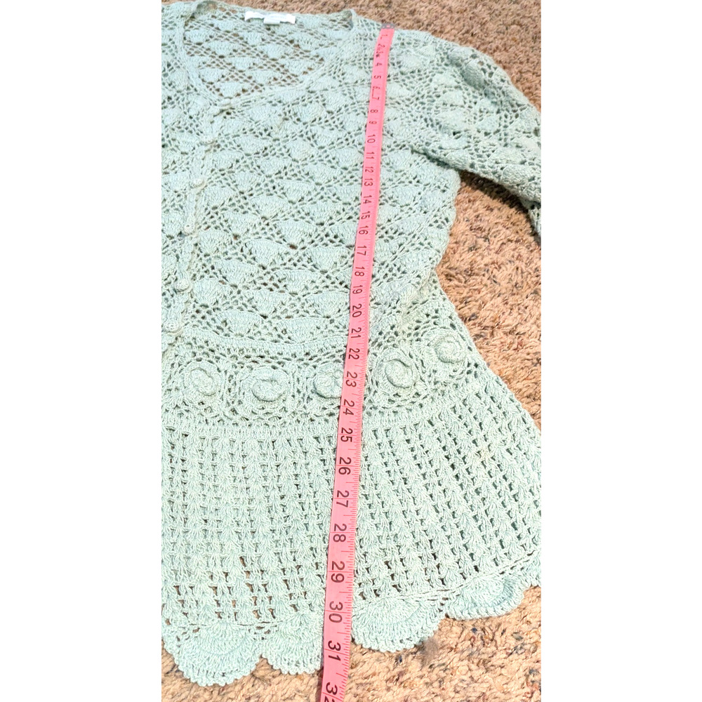 April Cornell Sweater Womens Medium Green Knit Cardigan Cotton Crochet - Picture 9 of 10
